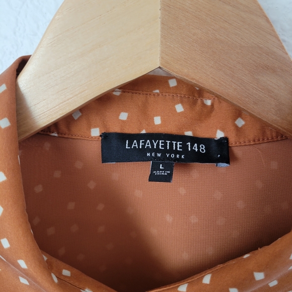 LAFAYETTE 148 Silk Long Sleeve Square Print Button Down Blouse - Picture 3 of 6